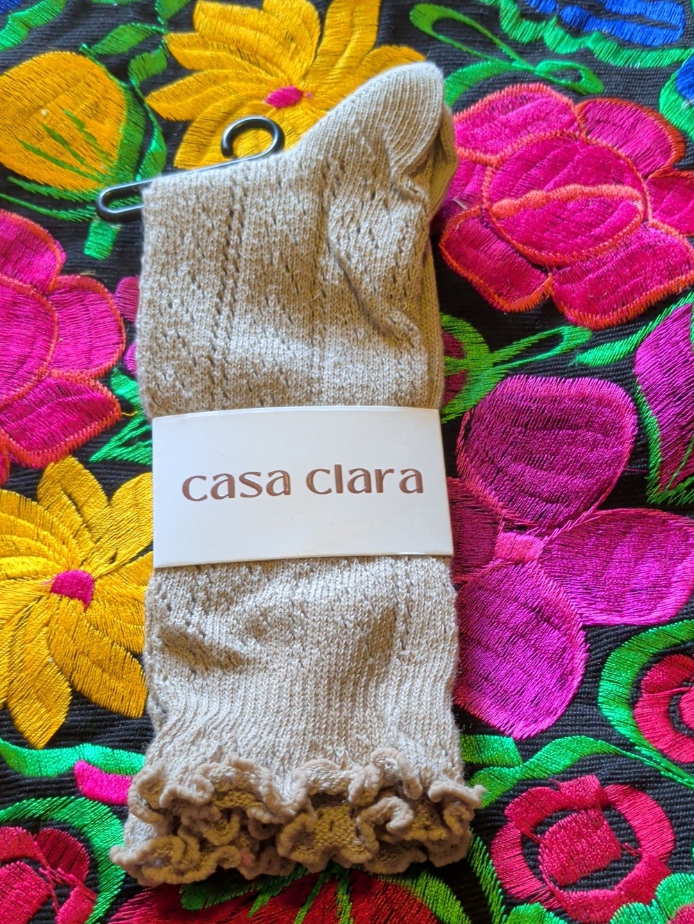 Casa Clara Beige Ruffle Trim Socks